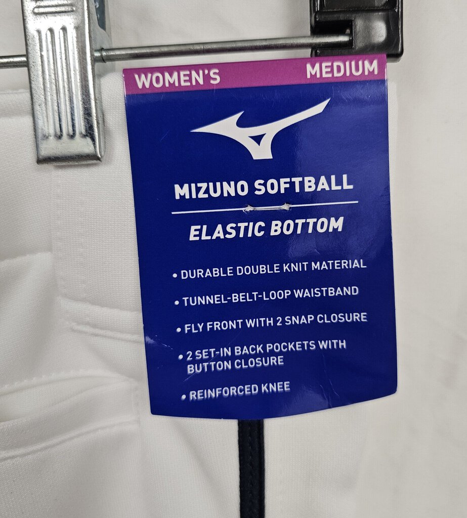 New Mizuno Softball Pants, White with Navy piping, Size: L