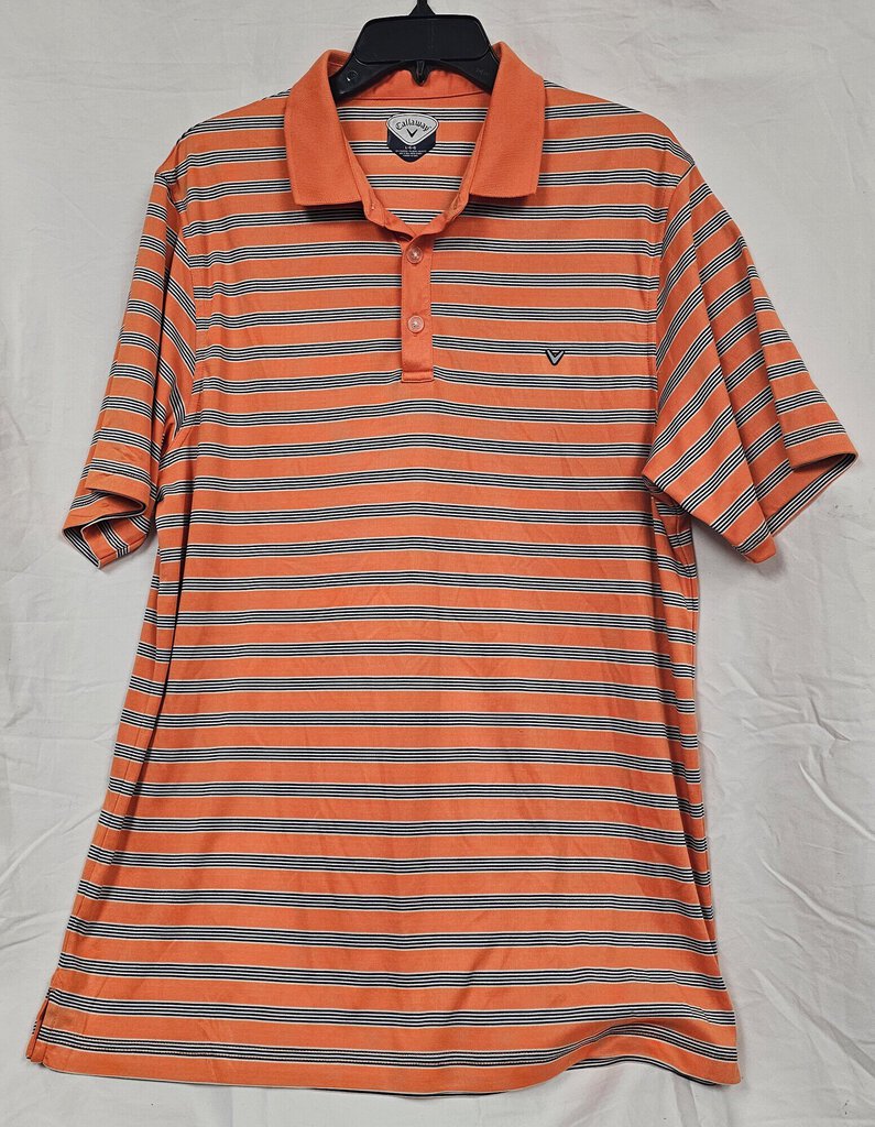 Callaway Golf Polo, Orange Stripe, Mens Size: L