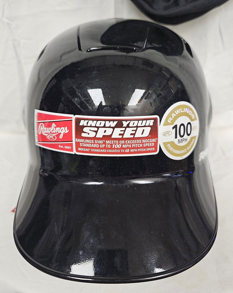 Rawlings Safety S100P Batting Helmet, Rated up to 100MPH, Black, Size: 7-1/4in