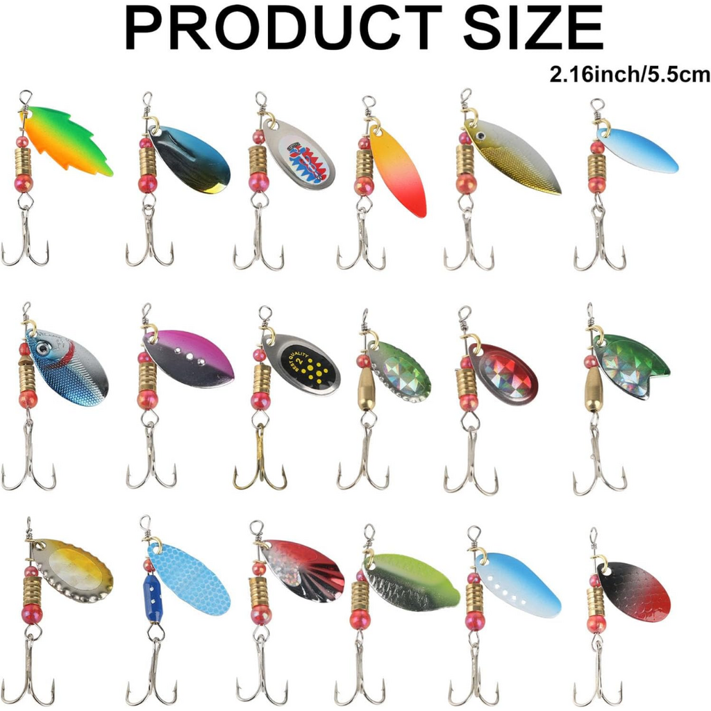 MOUHIKE 30pcs Metal Spinner Bait Fishing Lure Set with Tacklebox | Assorted Colors