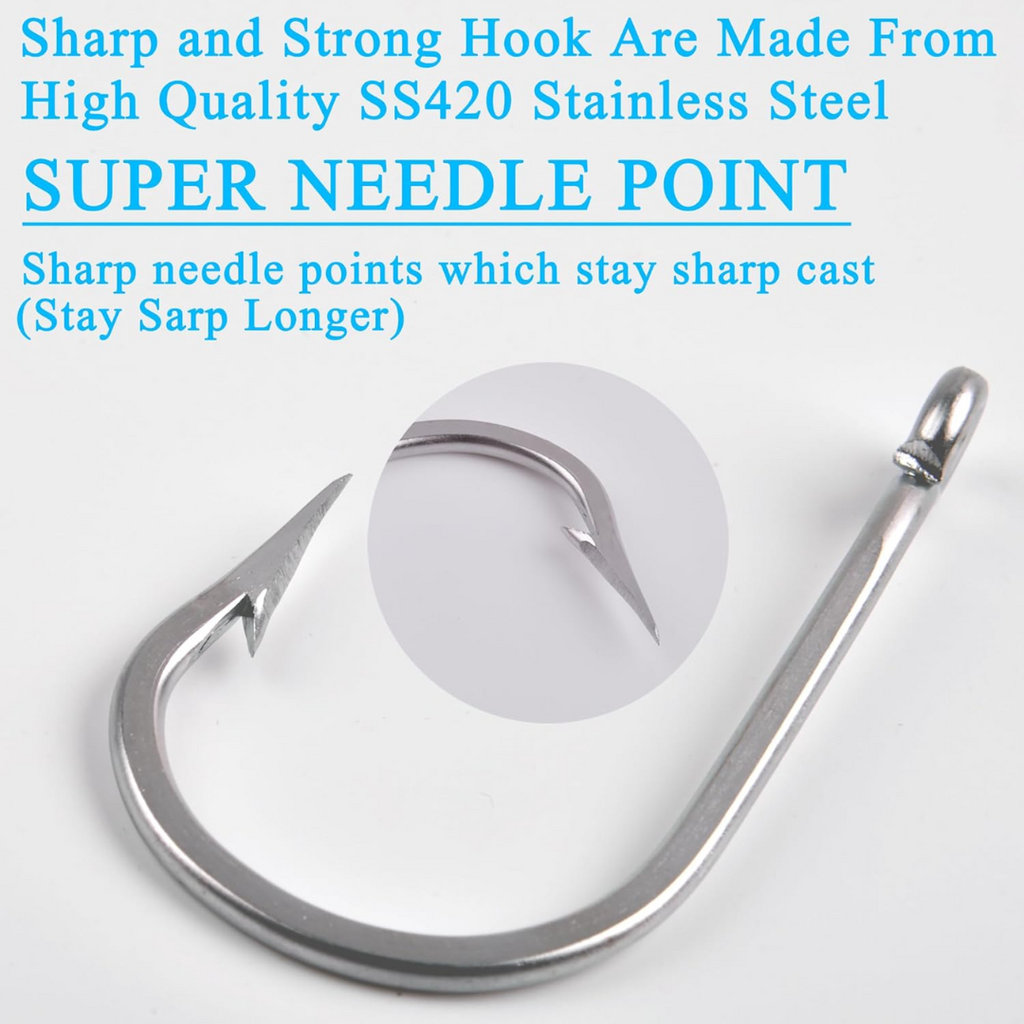 Stainless Steel Fishing Hooks 8 Pack | 12/0 | Big Game Saltwater Forged