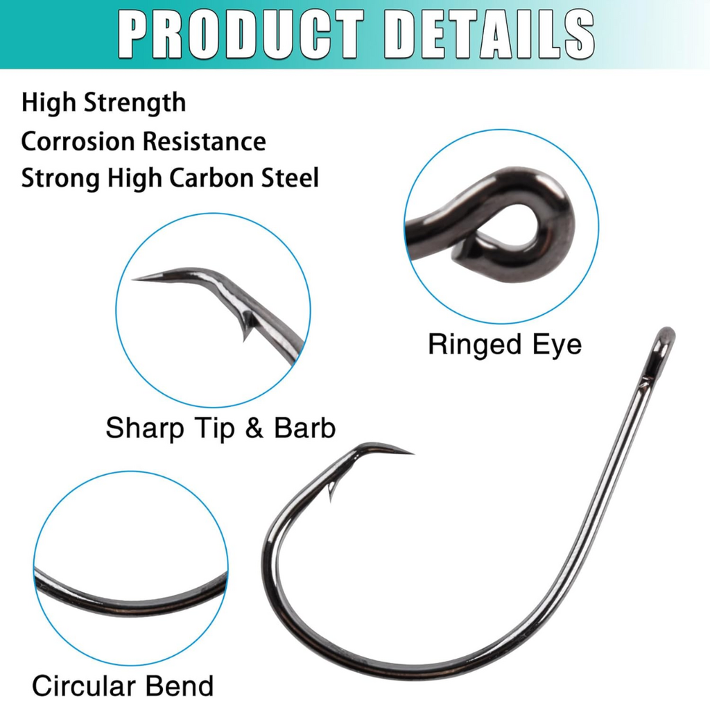 VATEICO High Carbon Steel In-line Circle 9/0 Fishing Hooks 60 Pack