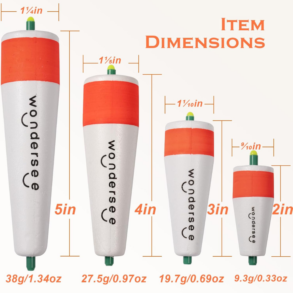 WonderSee Slotted Weighted Fishing Slip Bobbers 4 Pack | 3 Inch | Yellow