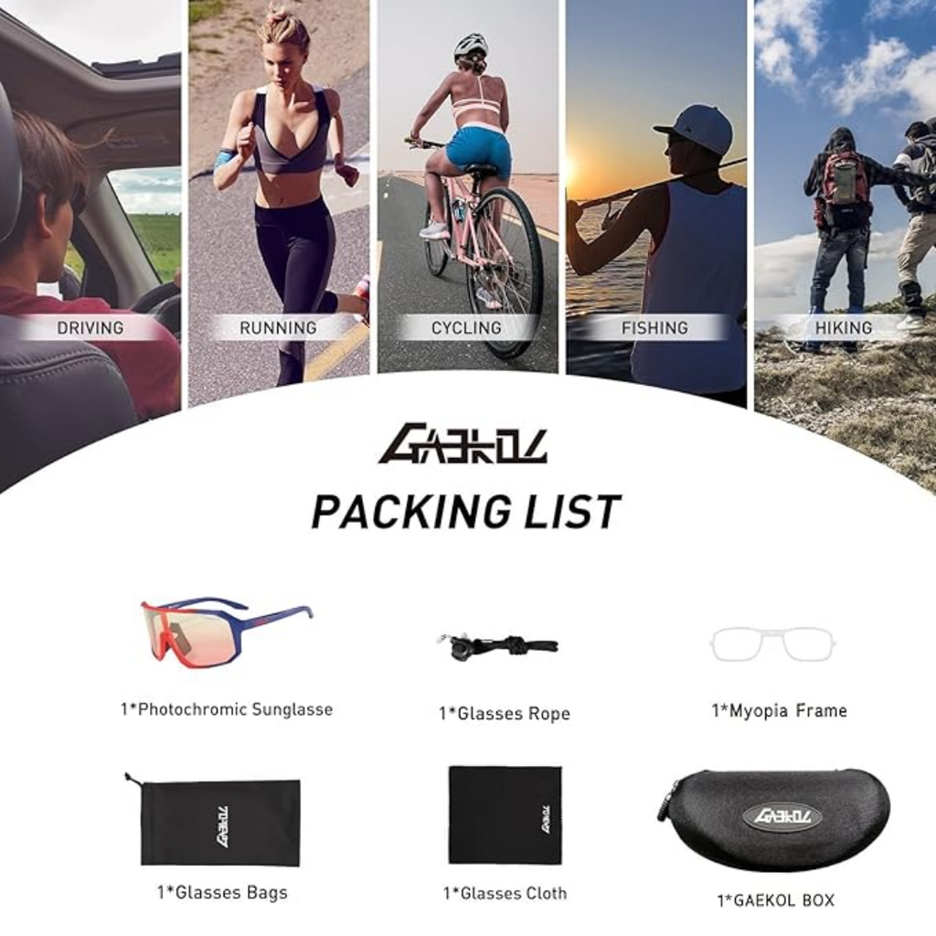 Gaekol Photochromic Sunglasses UV400 Protection | Adult | Blue/Photochromic Red