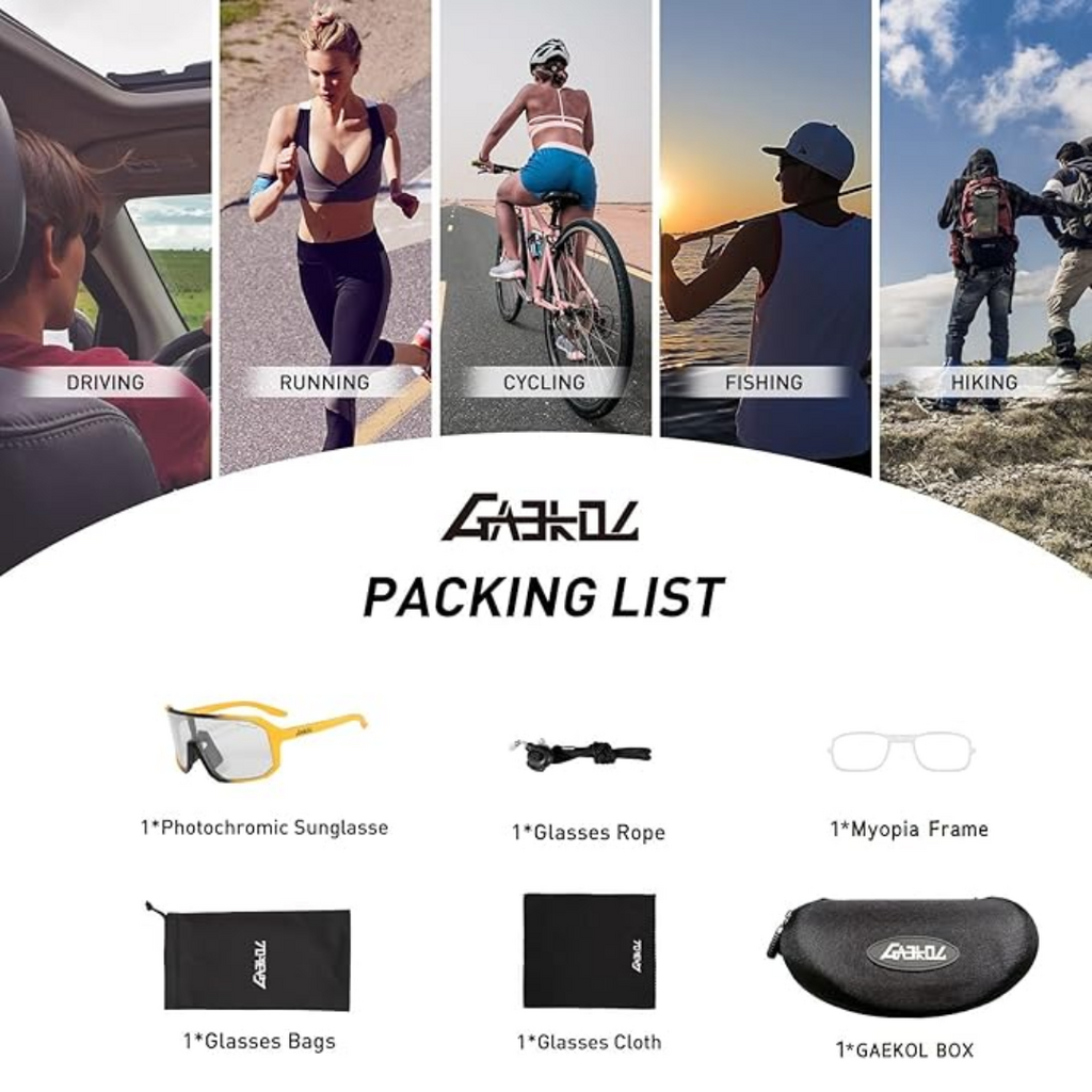 Gaekol Photochromic Sunglasses UV400 Protection | Adult | Yellow/Photochromic Grey