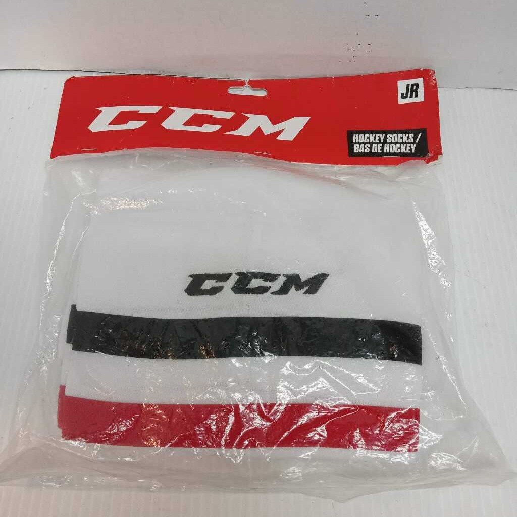 CCM Hockey Socks White/Black/Red Size Junior 24"