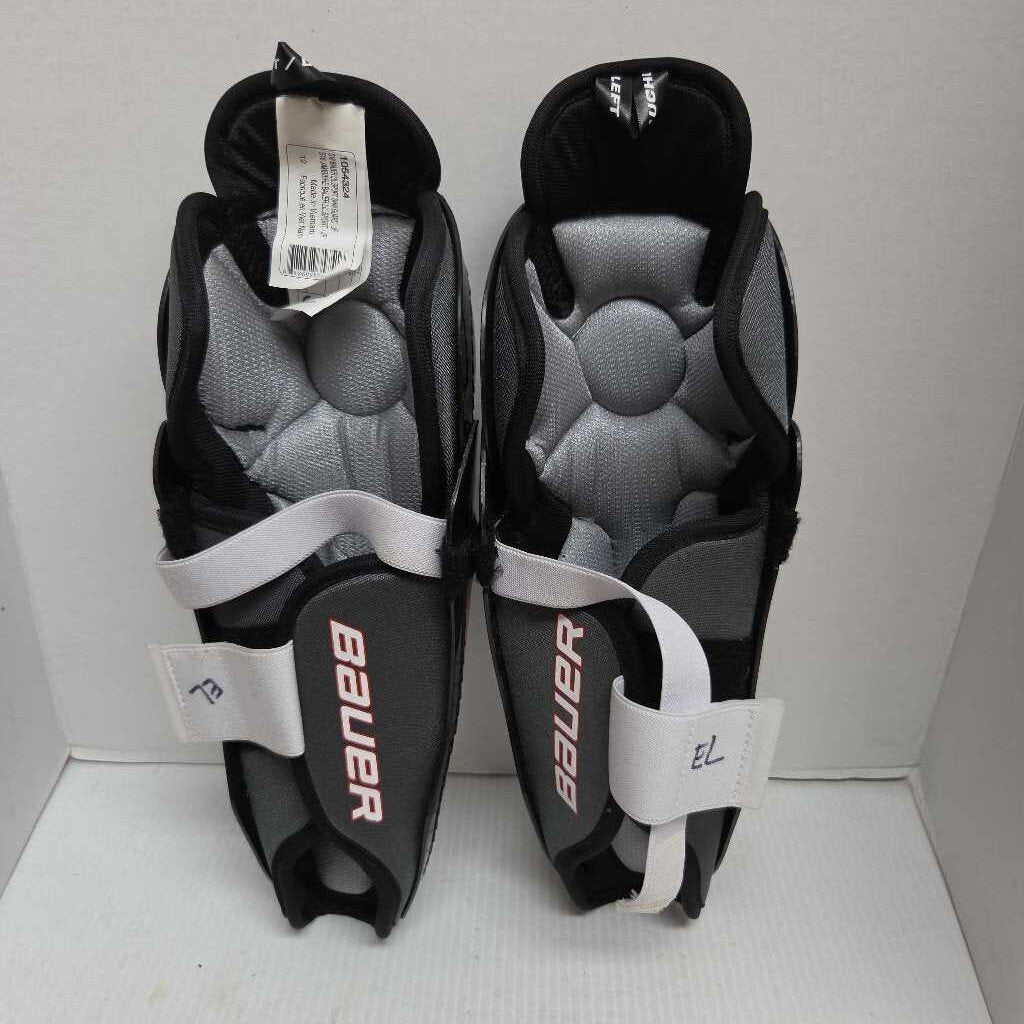 Bauer Lil Sport Hockey Shinguards Black/Red Size Junior 12" Preowned