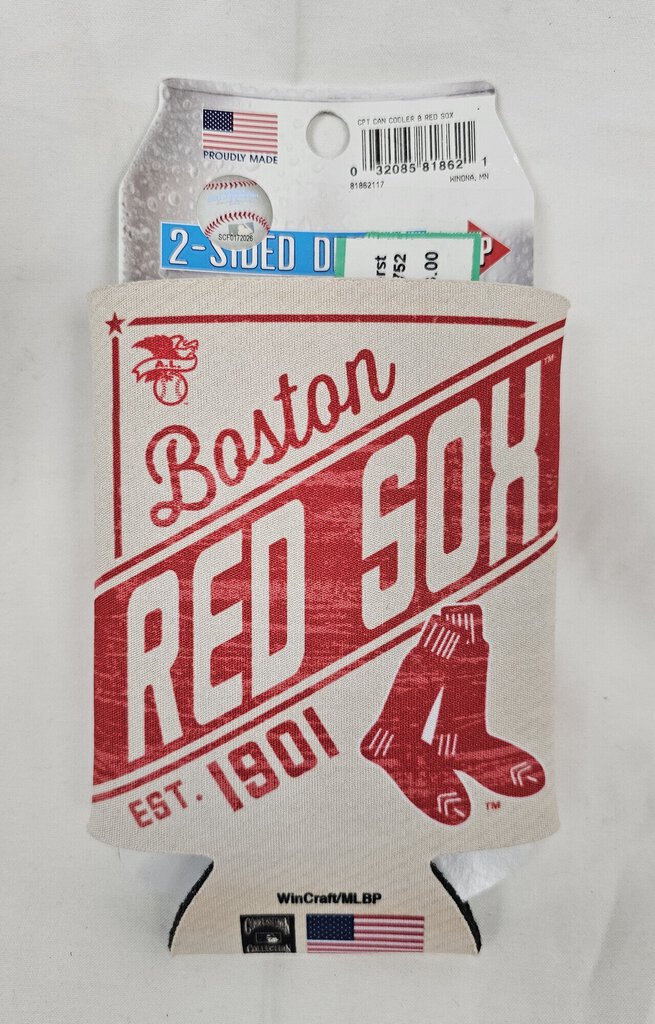 Boston Red Sox Can Cooler, Cooperstown Collection, 2 Sided Design, Size: 12oz, New, Officially Licensed.