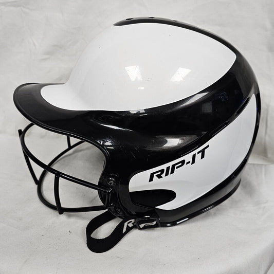 Rip-It Softball Batting Helmet with Mask, Black & White, Size: M/L