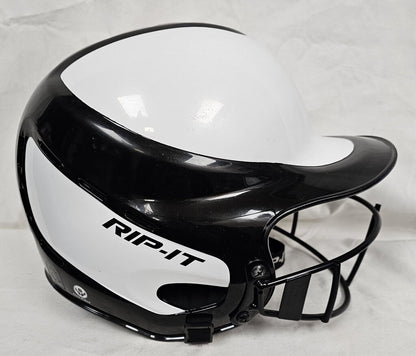 Rip-It Softball Batting Helmet with Mask, Black & White, Size: M/L