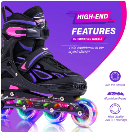2PM Sports Vinal Kids Adjustable Inline Skates, Sizes 1-4