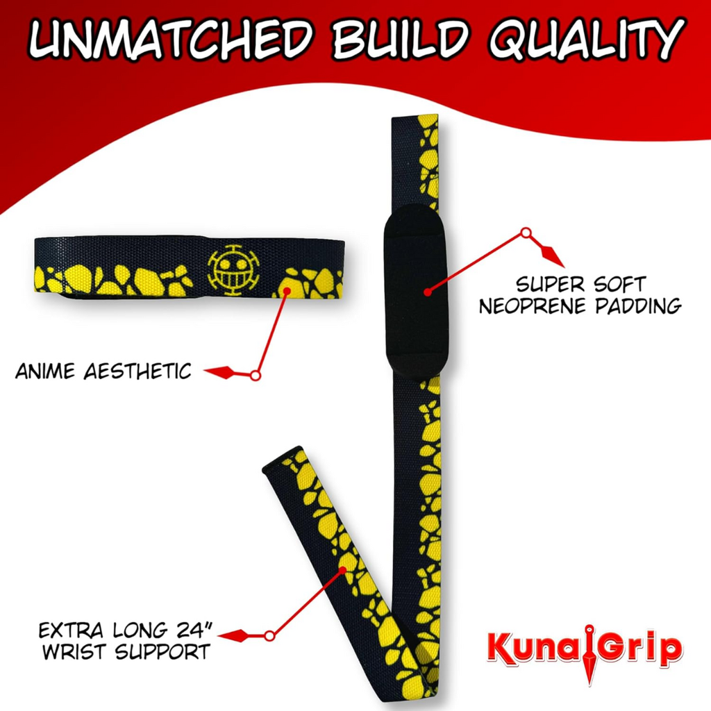 KunaiGrip Anime Padded Lifting Straps | 1 Pair | 23.5 Inches | Black