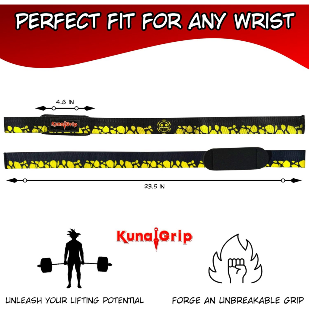KunaiGrip Anime Padded Lifting Straps | 1 Pair | 23.5 Inches | Black