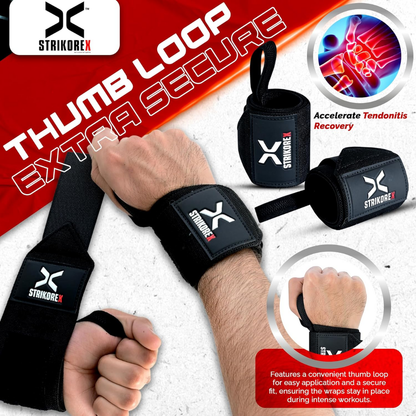 StrikoreX Wrist Support Straps | 1 Pair | Black/Red