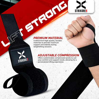 StrikoreX Wrist Support Straps | 1 Pair | Black/Red