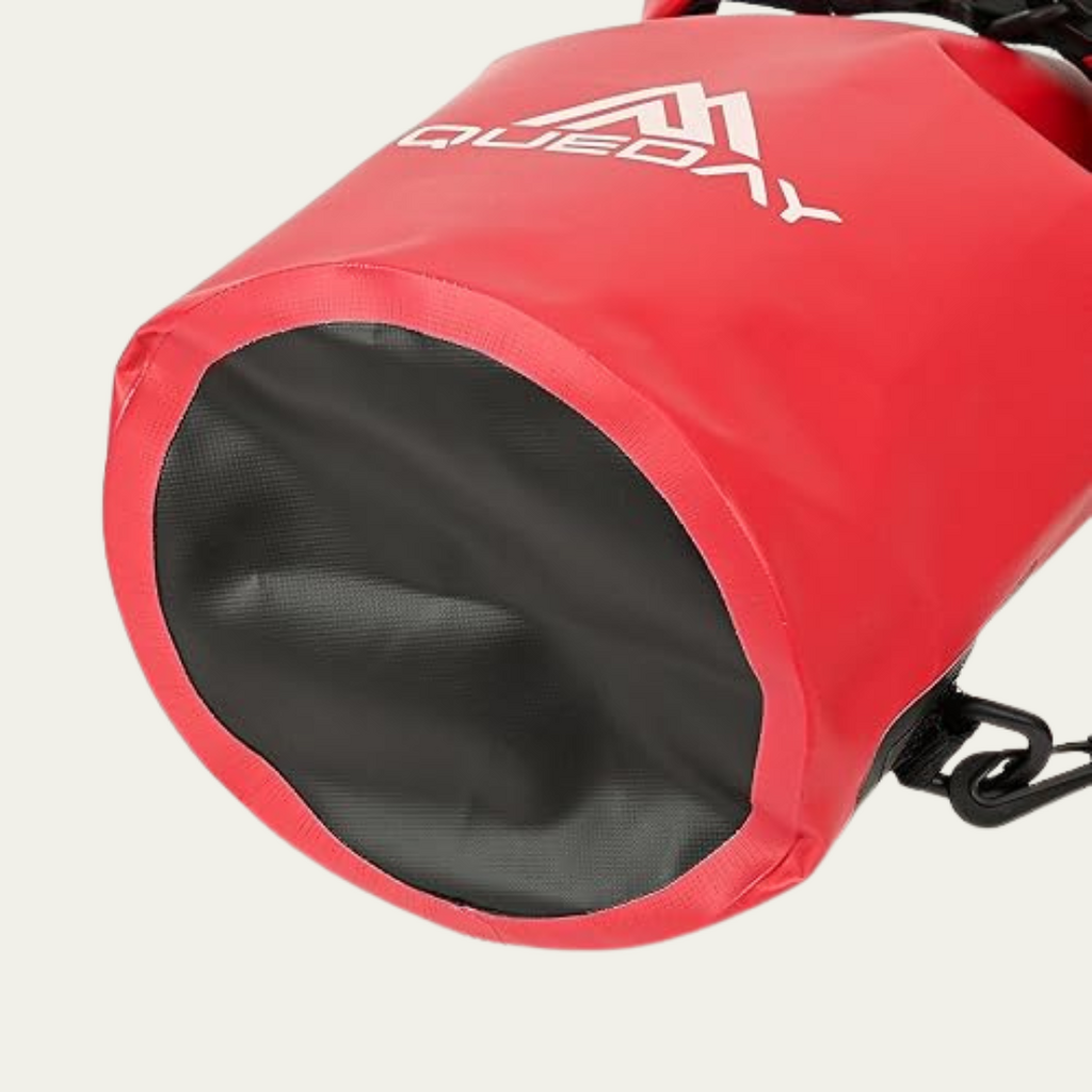 Queday Waterproof Roll Top Dry Bag | 20 Liter | Red | Zippered Front Pocket