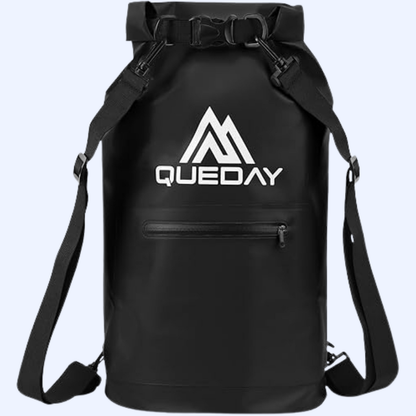 Queday Waterproof Roll Top Dry Bag | 10 Liter | Black | Zippered Front Pocket