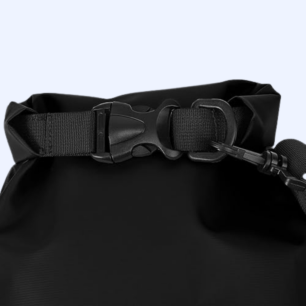 Queday Waterproof Roll Top Dry Bag | 10 Liter | Black | Zippered Front Pocket
