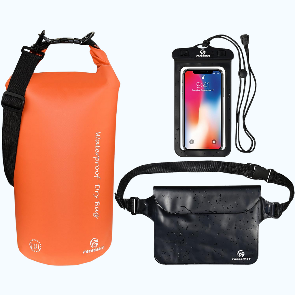 FreeGrace Waterproof Dry Bag Set of 3 | 5L Dry Bag, Waist Pack & Phone Case