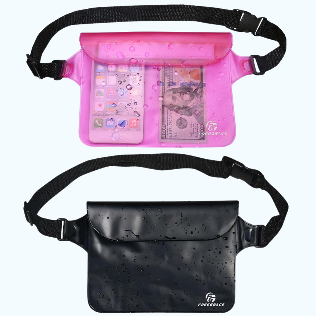 FreeGrace Waterproof Waist Pack - Set of 2 | Pink & Black | Adjustable Straps