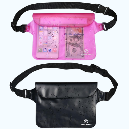 FreeGrace Waterproof Waist Pack - Set of 2 | Pink & Black | Adjustable Straps