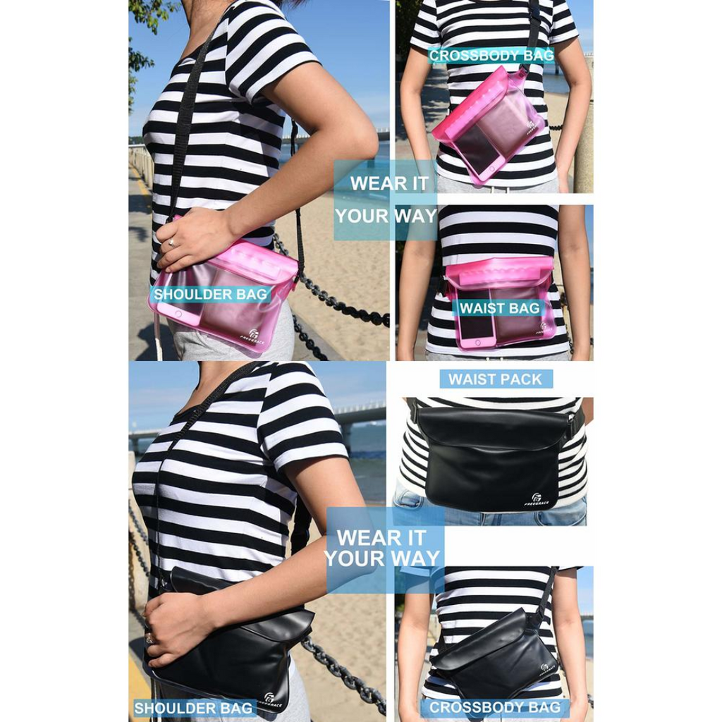 FreeGrace Waterproof Waist Pack - Set of 2 | Pink & Black | Adjustable Straps