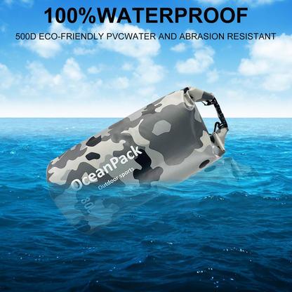 Cekikibi 10L Waterproof Dry Bag w/ Phone Case | Black & White Camo | 10 Liter