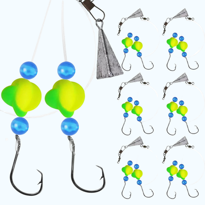 MAFIMOEA Pre-Rigged Fishing Hook Set | 6 Piece Set | Yellow/Green