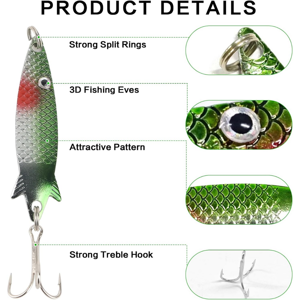 MOUHIKE 30pcs Metal Spinner Bait Fishing Lure Set with Tacklebox | Assorted Colors