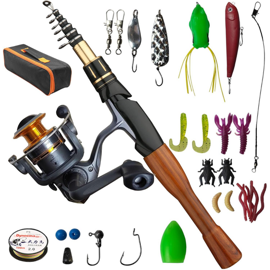 Telescopic Spinning Fishing Rod & Reel Combo with Fishing Line and 26pc Lure Set
