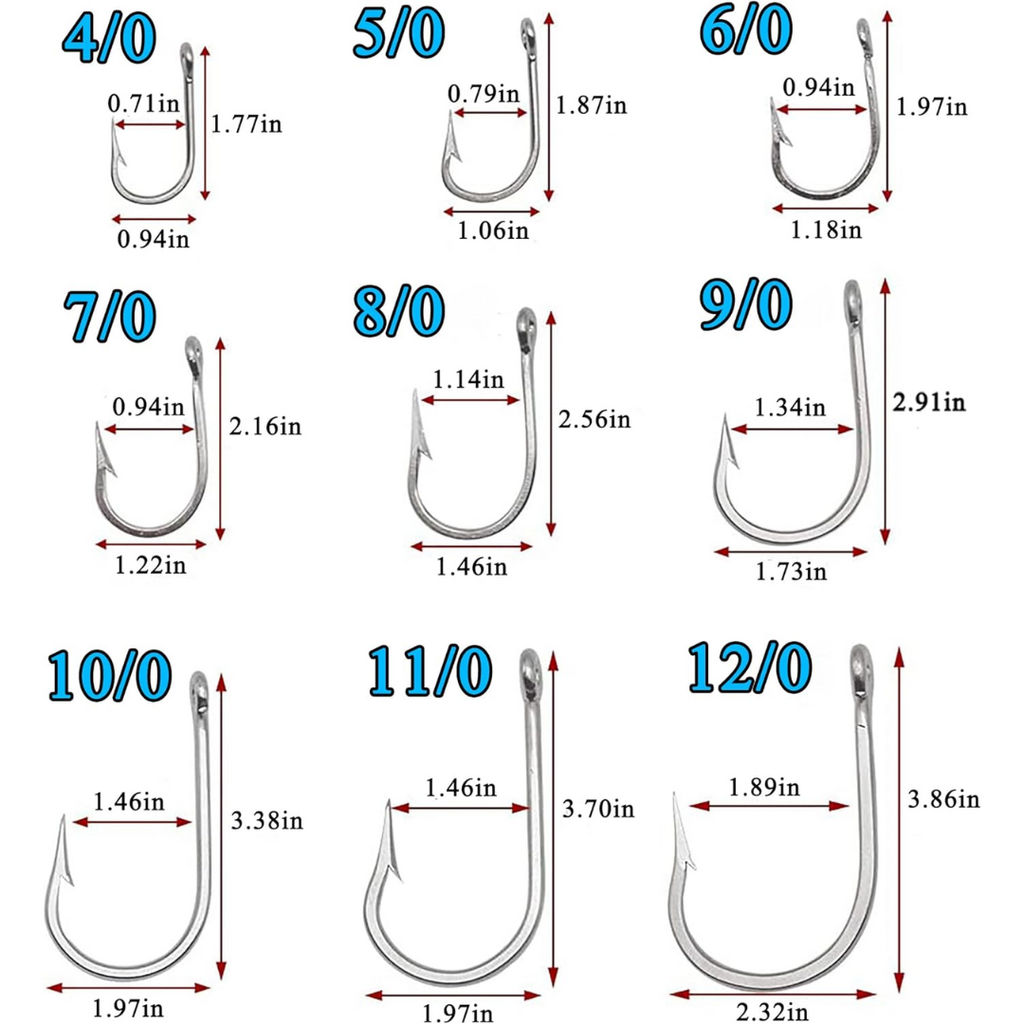 Stainless Steel Fishing Hooks 8 Pack | 12/0 | Big Game Saltwater Forged