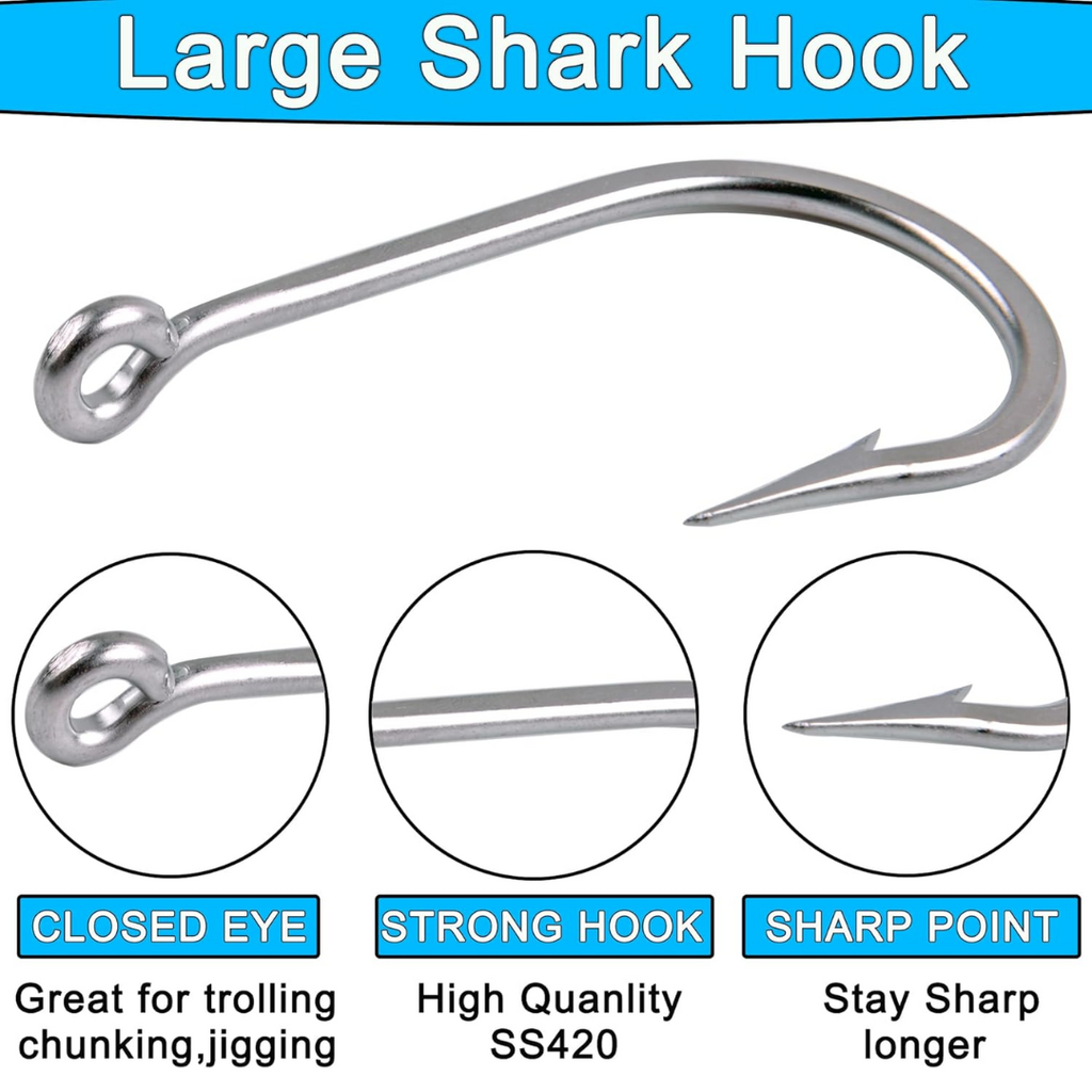 Stainless Steel Fishing Hooks 8 Pack | 12/0 | Big Game Saltwater Forged