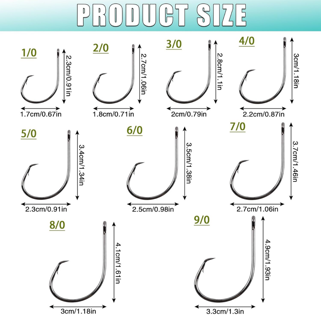 VATEICO High Carbon Steel In-line Circle 9/0 Fishing Hooks 60 Pack