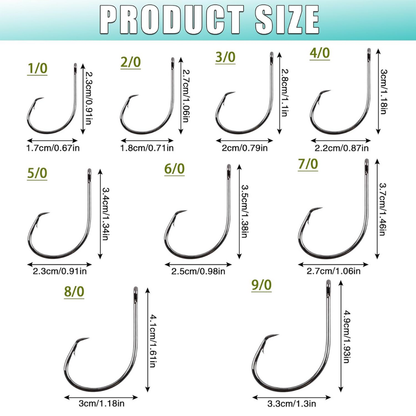 VATEICO High Carbon Steel In-line Circle 9/0 Fishing Hooks 60 Pack