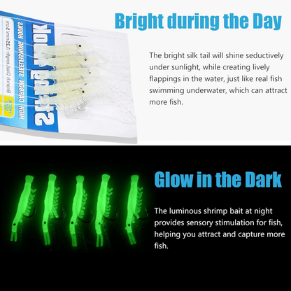 Soft Shrimp Fishing Bait Jigs | 10 Pack | Glow in the Dark | Hook Size: #6