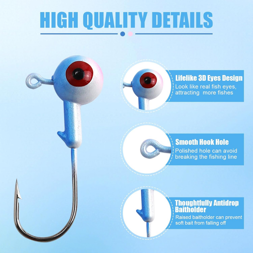 MAFIMOEA Fishing Jig Head Hook Set 20 Pack | 1/4oz (7g) | Gold/White | 3D Eyes | High Carbon Steel