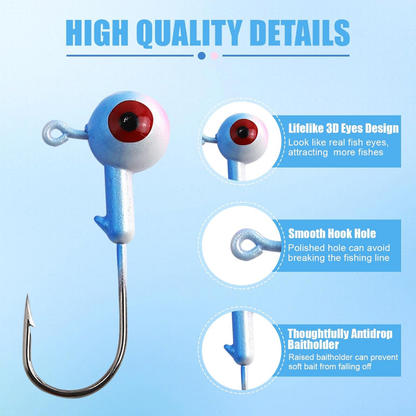 MAFIMOEA Fishing Jig Head Hook Set 20 Pack | 1/4oz (7g) | Gold/White | 3D Eyes | High Carbon Steel