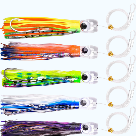 VATEICO Squid Trolling Lure | 5 Pack | 9 Inch | Multiple Colors | Stainless Steel