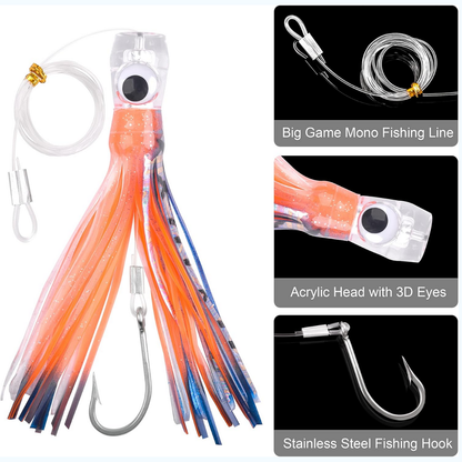 VATEICO Squid Trolling Lure | 5 Pack | 9 Inch | Multiple Colors | Stainless Steel
