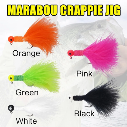 Marabou Crappie Feather Hair Jig Fishing Lure Set with Tacklebox | 1/16oz | 5 Colors | 30 Pieces