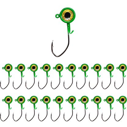 Fish Corner Crappie Jig Head Fishing Lure w/ 3D Eyes | 1/32oz | 20 Pack | Green