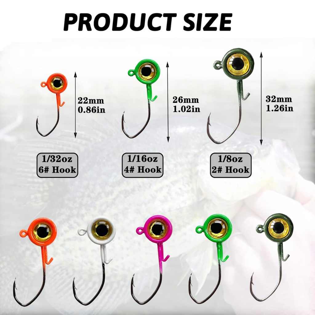 Fish Corner Crappie Jig Head Fishing Lure w/ 3D Eyes | 1/32oz | 20 Pack | Green