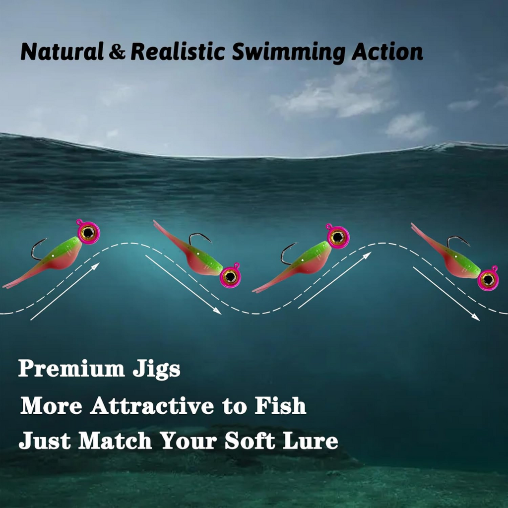 Fish Corner Crappie Jig Head Fishing Lure w/ 3D Eyes | 1/32oz | 20 Pack | Green