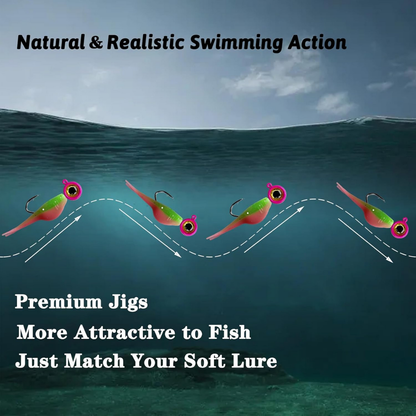 Fish Corner Crappie Jig Head Fishing Lure w/ 3D Eyes | 1/32oz | 20 Pack | Green