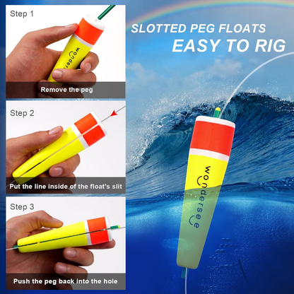 WonderSee Slotted Weighted Fishing Slip Bobbers 4 Pack | 3 Inch | Yellow