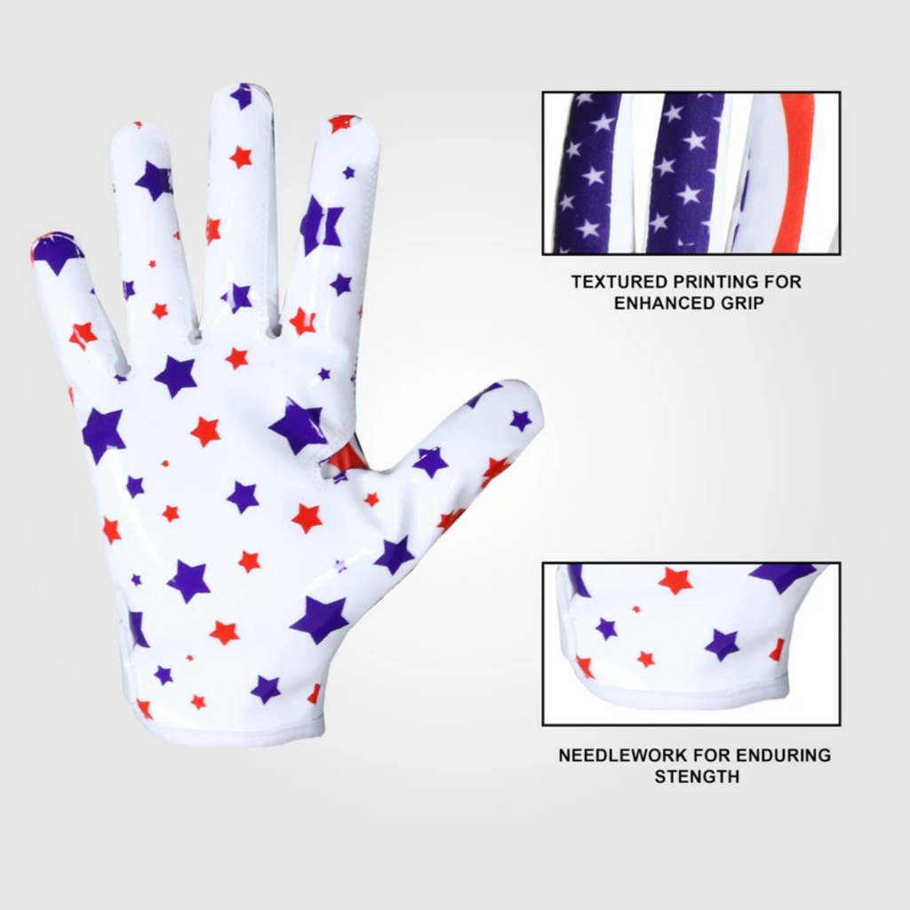 Impulse Max Sports Football Receiver Gloves | Red, White & Blue Eagle | Adult Medium