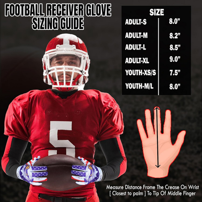 Impulse Max Sports Football Receiver Gloves | Red, White & Blue Eagle | Adult Medium