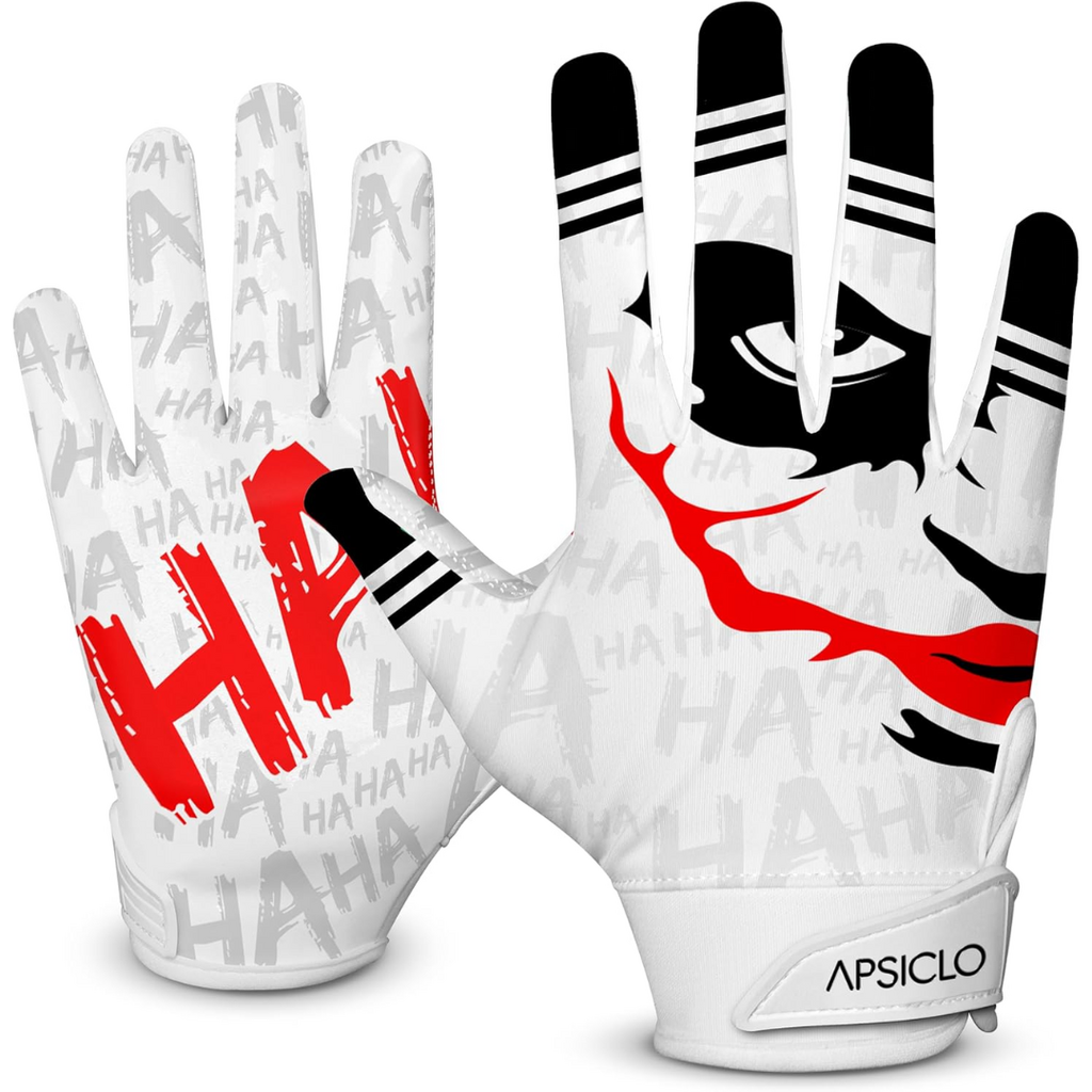APSICLO Football Receiver Gloves | White/Red/Black | Adult Medium