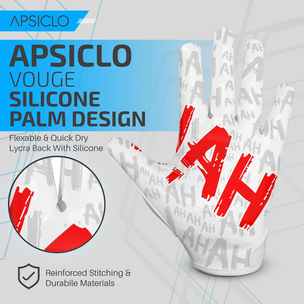 APSICLO Football Receiver Gloves | White/Red/Black | Adult Medium