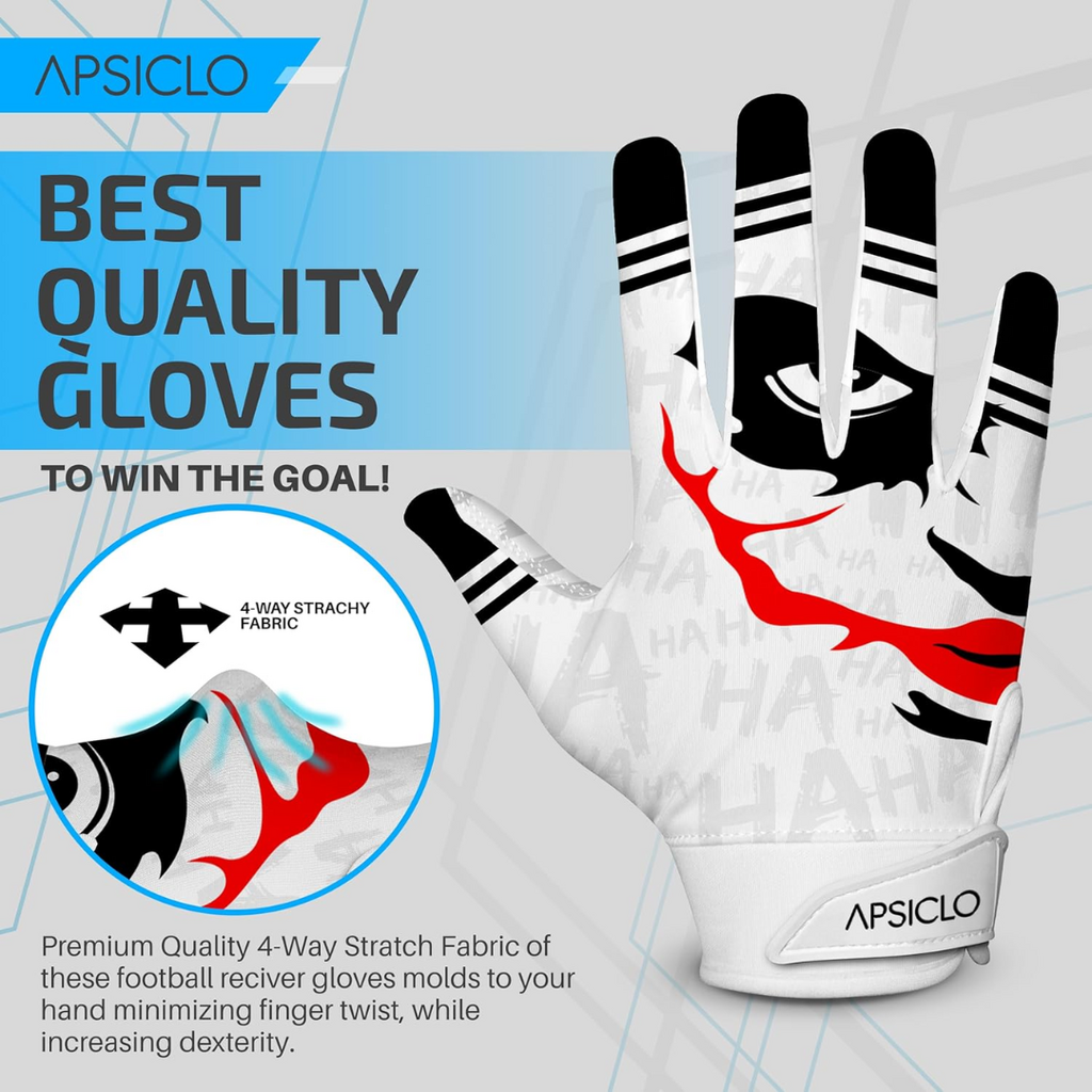 APSICLO Football Receiver Gloves | White/Red/Black | Adult Medium